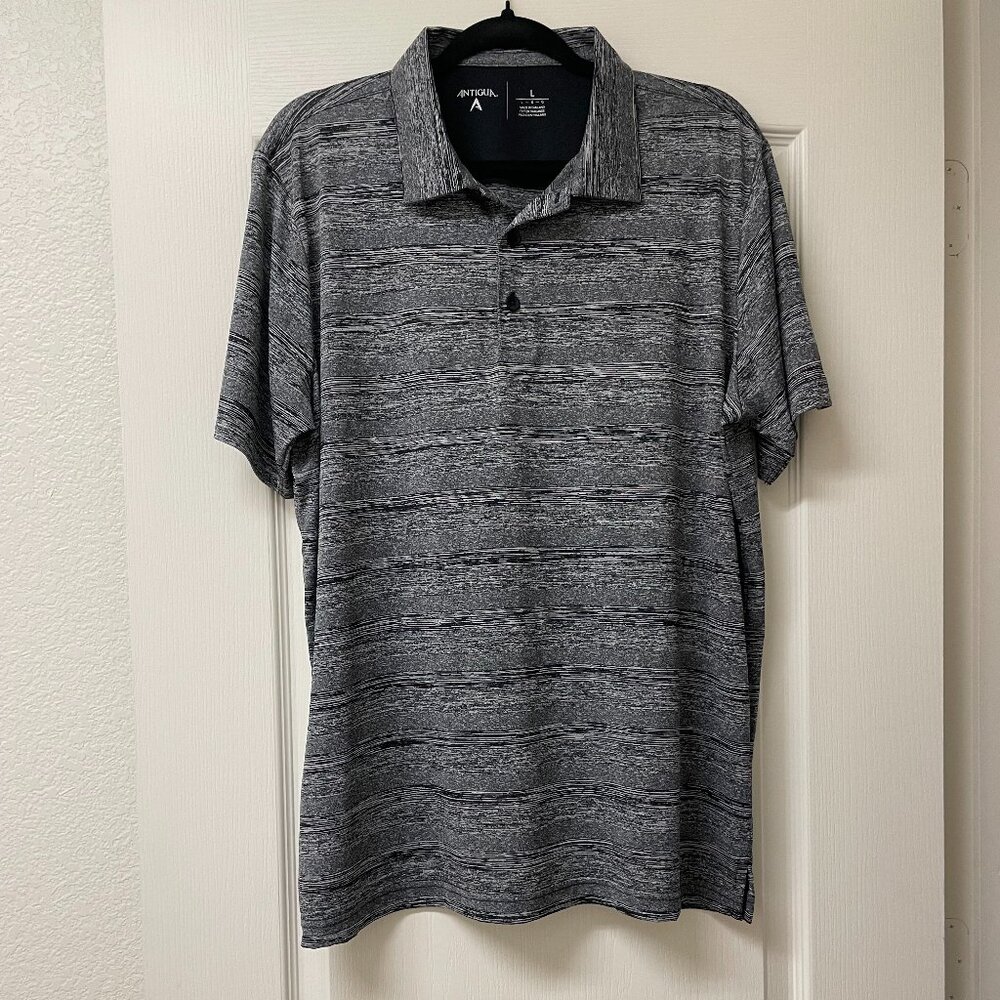 Antigua Men's Large Gray/Black Stripe Short Sleeve Polo/Golf Shirt